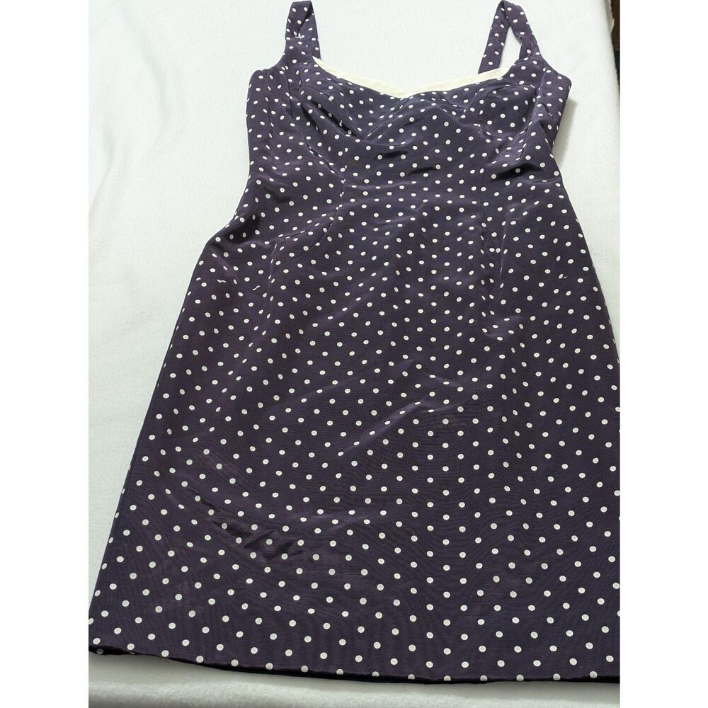 VTG Victor Costa Navy Polka Dot Satin Cocktail Dress Pin Up Elegant Sz 8 USA